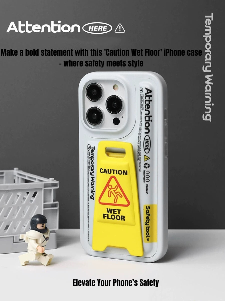 Caution Wet Floor-Themed iPhone Case with Magnetic Stand